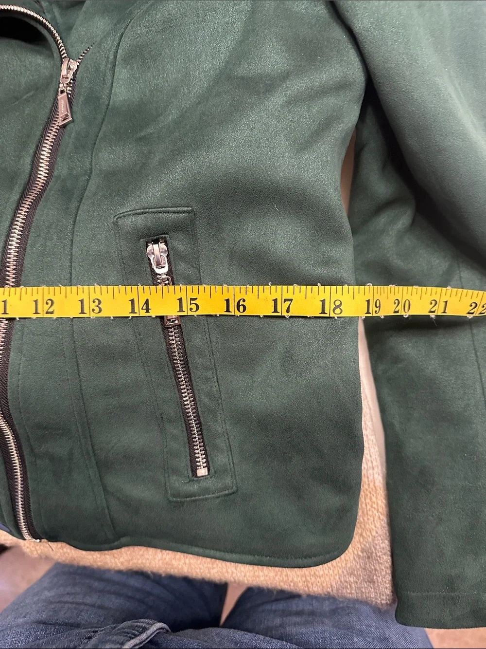 Forest Green Faux Suede Moto Jacket - Picture 8 of 13